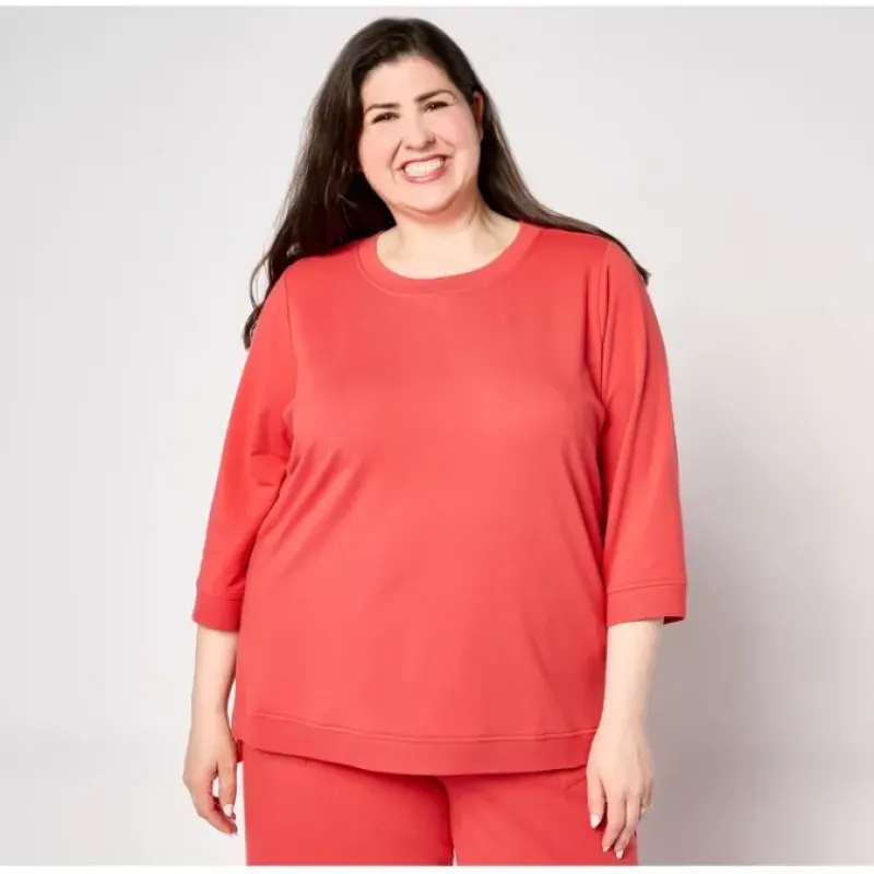 Active French Terry 3/4 Sleeve Pullover - a world of fashionable women's clothing, including a wide selection of dresses and trendy accessories.< Fashion