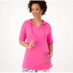 Active French Terry Regular V-Neck Hooded Tunic - a world of fashionable women's clothing, including a wide selection of dresses and trendy accessories.< Fashion