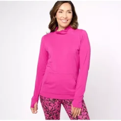 Active Jersey Mock Neck Knit Top with Kangaroo Pocket - a world of fashionable women's clothing, including a wide selection of dresses and trendy accessories.< Fashion