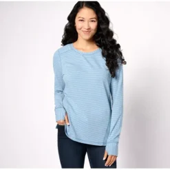 Active Jersey Striped Coverstitch Long Sleeve Top - a world of fashionable women's clothing, including a wide selection of dresses and trendy accessories.< Fashion