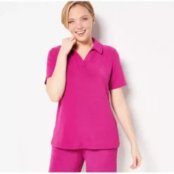 Active Knit Terry Short Sleeve Polo Top - a world of fashionable women's clothing, including a wide selection of dresses and trendy accessories.< Fashion