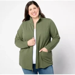 Active Petite French Terry Zip-Front Tunic Jacket - a world of fashionable women's clothing, including a wide selection of dresses and trendy accessories.< Fashion