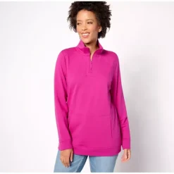 Active Petite French Terry Quarter Zip Tunic - a world of fashionable women's clothing, including a wide selection of dresses and trendy accessories.> Clearance