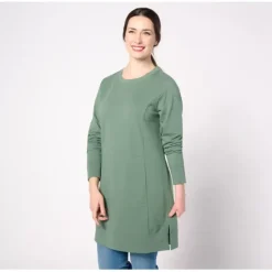 Active Petite French Terry Crewneck Tunic - a world of fashionable women's clothing, including a wide selection of dresses and trendy accessories.< Fashion