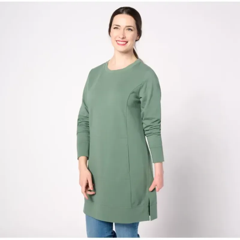Active Petite French Terry Crewneck Tunic - a world of fashionable women's clothing, including a wide selection of dresses and trendy accessories.< Fashion