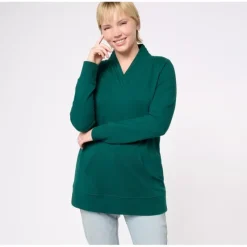 Active Petite French Terry Pleated V-Neck Tunic - a world of fashionable women's clothing, including a wide selection of dresses and trendy accessories.> Store