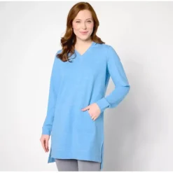 Active Petite French Terry Hooded Tunic Pullover - a world of fashionable women's clothing, including a wide selection of dresses and trendy accessories.< Fashion