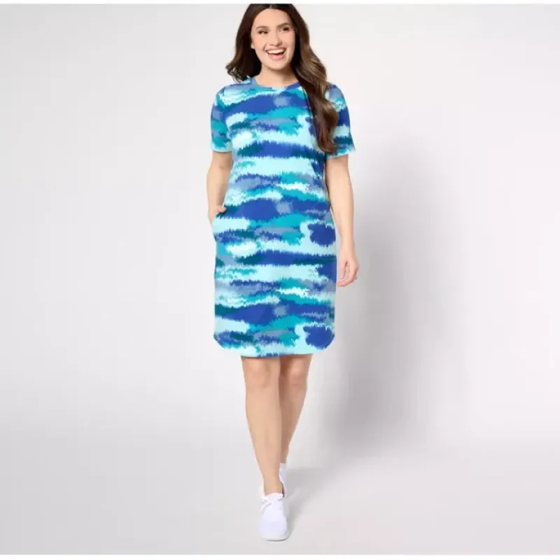 Active Petite Printed French Terry T-Shirt Dress - a world of fashionable women's clothing, including a wide selection of dresses and trendy accessories.< Dresses