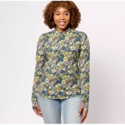 Active Printed Jersey Mock Neck L/S Top with Curved Hem - a world of fashionable women's clothing, including a wide selection of dresses and trendy accessories.< Fashion