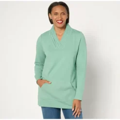 Active Regular French Terry Pleated V-Neck Tunic - a world of fashionable women's clothing, including a wide selection of dresses and trendy accessories.> Cheap