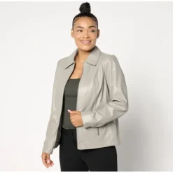 Adaptive Faux Leather Magnetic Zip Front Jacket - a world of fashionable women's clothing, including a wide selection of dresses and trendy accessories.> New