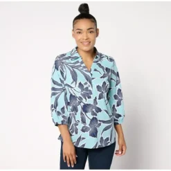 Adaptive Poplin 3/4-Sleeve Collared Top - a world of fashionable women's clothing, including a wide selection of dresses and trendy accessories.> Shop