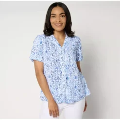 Adaptive Printed Button Down Shirt with Side Slits - a world of fashionable women's clothing, including a wide selection of dresses and trendy accessories.> Fashion