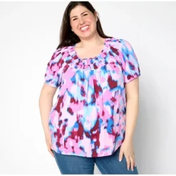 Adaptive Printed Short-Sleeve Blouse - a world of fashionable women's clothing, including a wide selection of dresses and trendy accessories.> Fashion