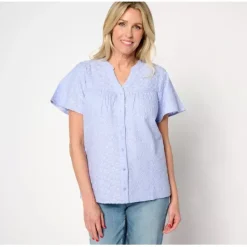 Allover Embroidered Flutter Sleeve Cotton Blouse - a world of fashionable women's clothing, including a wide selection of dresses and trendy accessories.< Fashion