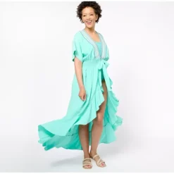 America Beyond Embroidered Tie Waist Caftan - a world of fashionable women's clothing, including a wide selection of dresses and trendy accessories.> New