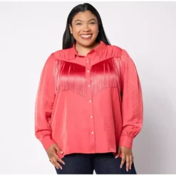 American West by Carolyn Pollack Button Front Fringe Blouse - a world of fashionable women's clothing, including a wide selection of dresses and trendy accessories.< Shop All