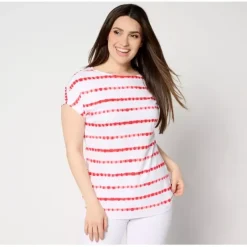 Americana Texture Knit Boat Neck Striped Top - a world of fashionable women's clothing, including a wide selection of dresses and trendy accessories.< Shop All