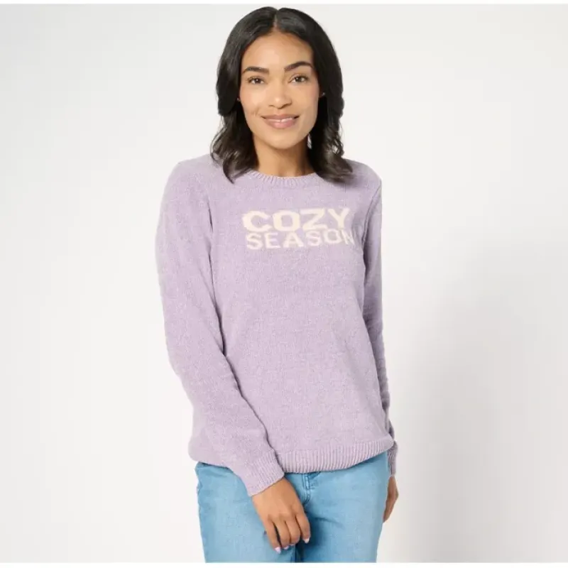 AnyBody Chenille Crewneck Message Sweater - a world of fashionable women's clothing, including a wide selection of dresses and trendy accessories.< Shop All