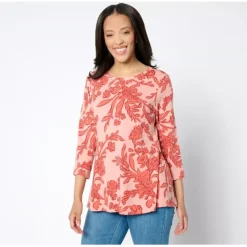 AnyBody Cozy Knit Printed 3/4 Sleeve Knit Top - a world of fashionable women's clothing, including a wide selection of dresses and trendy accessories.< Shop All