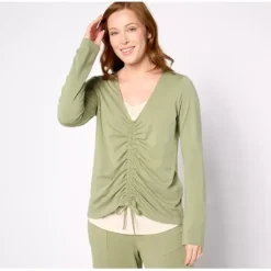 AnyBody Cozy Knit Ruched Front 2-for-1 Top - a world of fashionable women's clothing, including a wide selection of dresses and trendy accessories.< Shop All