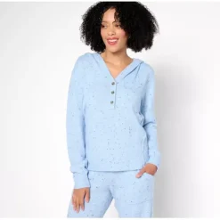 AnyBody Flecked Sweater Henley Pullover with Hood - a world of fashionable women's clothing, including a wide selection of dresses and trendy accessories.< Shop All