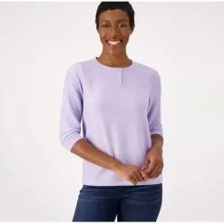 AnyBody Jacquard Slub Knit Henley Top - a world of fashionable women's clothing, including a wide selection of dresses and trendy accessories.< Shop All