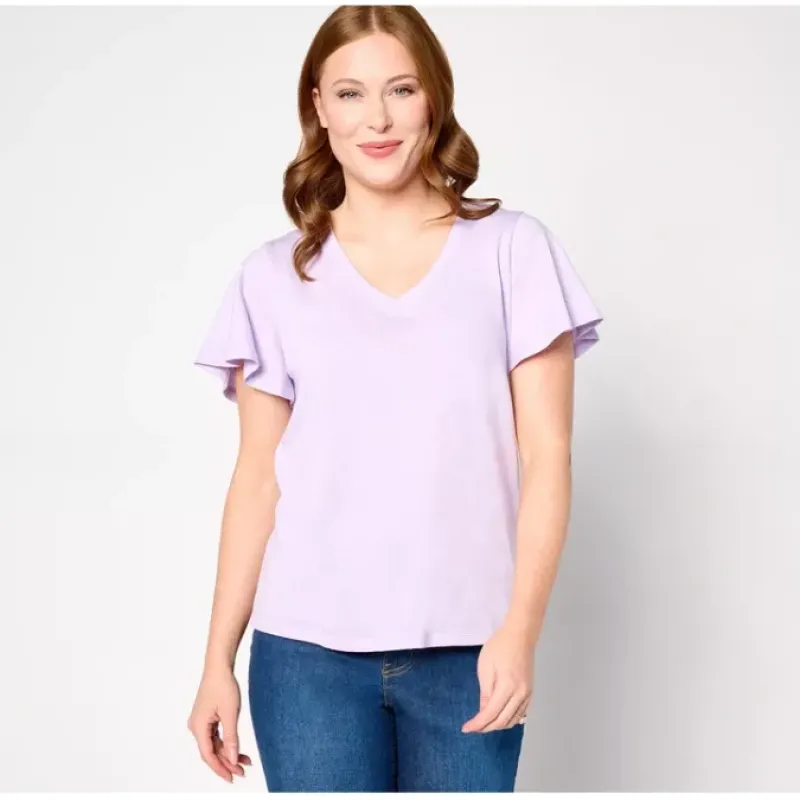 AnyBody Lounge Beach Wash French Terry Flutter Sleeve Tee - a world of fashionable women's clothing, including a wide selection of dresses and trendy accessories.< Shop All