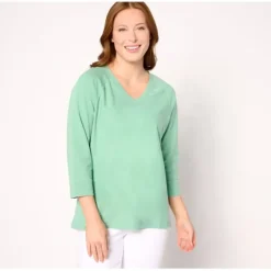 AnyBody Lounge Beach Wash French Terry V-Neck Top - a world of fashionable women's clothing, including a wide selection of dresses and trendy accessories.< Shop All