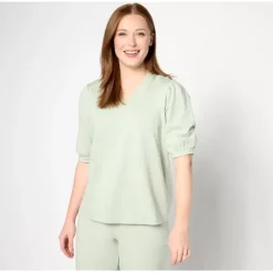 AnyBody Lounge Cozy Knit Puff-Sleeve Hooded Top - a world of fashionable women's clothing, including a wide selection of dresses and trendy accessories.< Dresses