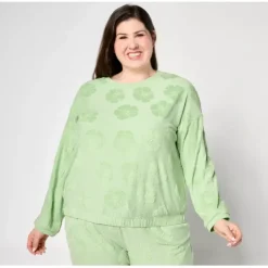 AnyBody Lounge Crew Neck Hibiscus Jacquard French Terry Top - a world of fashionable women's clothing, including a wide selection of dresses and trendy accessories.< Shop All