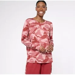 AnyBody Lounge Printed Brushed French Terry Ruched Crew Neck Top - a world of fashionable women's clothing, including a wide selection of dresses and trendy accessories.< Shop All