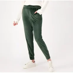 AnyBody Matte Velour Pull On Pant with Zipper Detail - a world of fashionable women's clothing, including a wide selection of dresses and trendy accessories.< Shop All