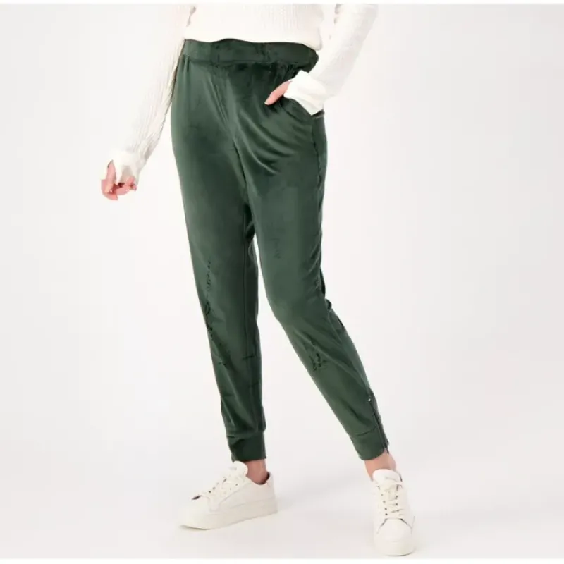 AnyBody Matte Velour Pull On Pant with Zipper Detail - a world of fashionable women's clothing, including a wide selection of dresses and trendy accessories.< Shop All