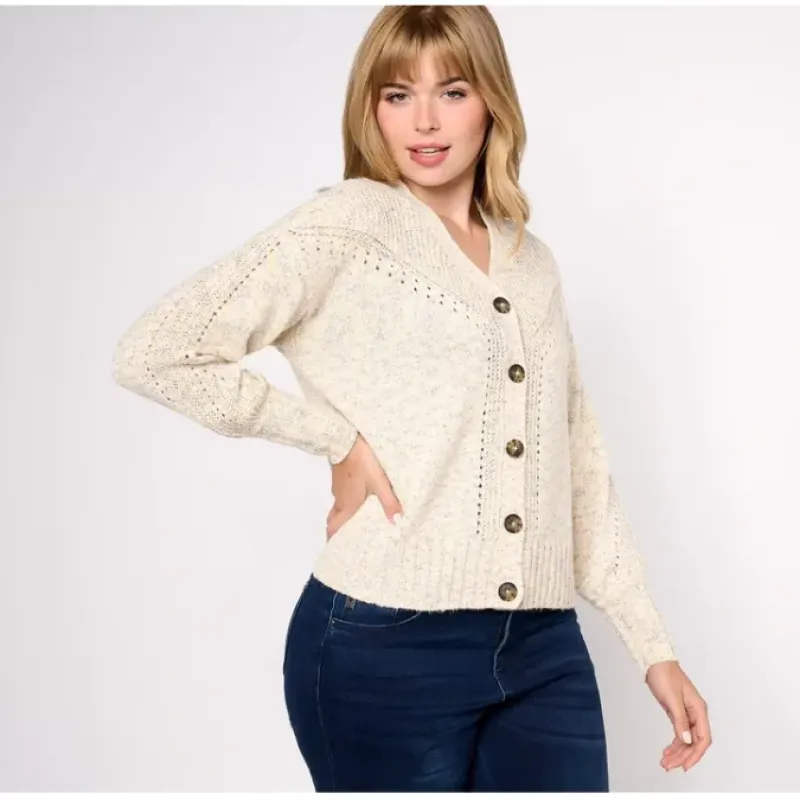 AnyBody Novelty Stitch Button Front Cardigan - a world of fashionable women's clothing, including a wide selection of dresses and trendy accessories.< Shop All