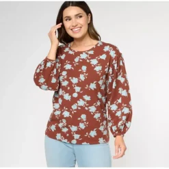 AnyBody Puff-Sleeve Printed Knit Top - a world of fashionable women's clothing, including a wide selection of dresses and trendy accessories.< Shop All