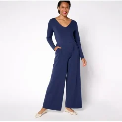 AnyBody Regular Cozy Knit Long-Sleeve V-Neck Jumpsuit - a world of fashionable women's clothing, including a wide selection of dresses and trendy accessories.< Shop All