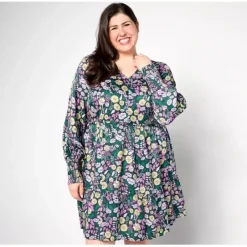 AnyBody Regular Printed Knee Length Dress with Smocked Sleeves - a world of fashionable women's clothing, including a wide selection of dresses and trendy accessories.< Dresses