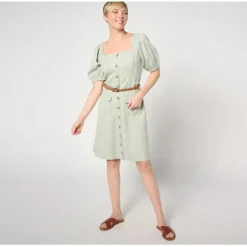 AnyBody Regular Sueded Twill Puff Sleeve Belted Cargo Dress - a world of fashionable women's clothing, including a wide selection of dresses and trendy accessories.< Dresses
