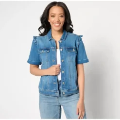 AnyBody Short Sleeve Denim Jacket - a world of fashionable women's clothing, including a wide selection of dresses and trendy accessories.> Best Sale