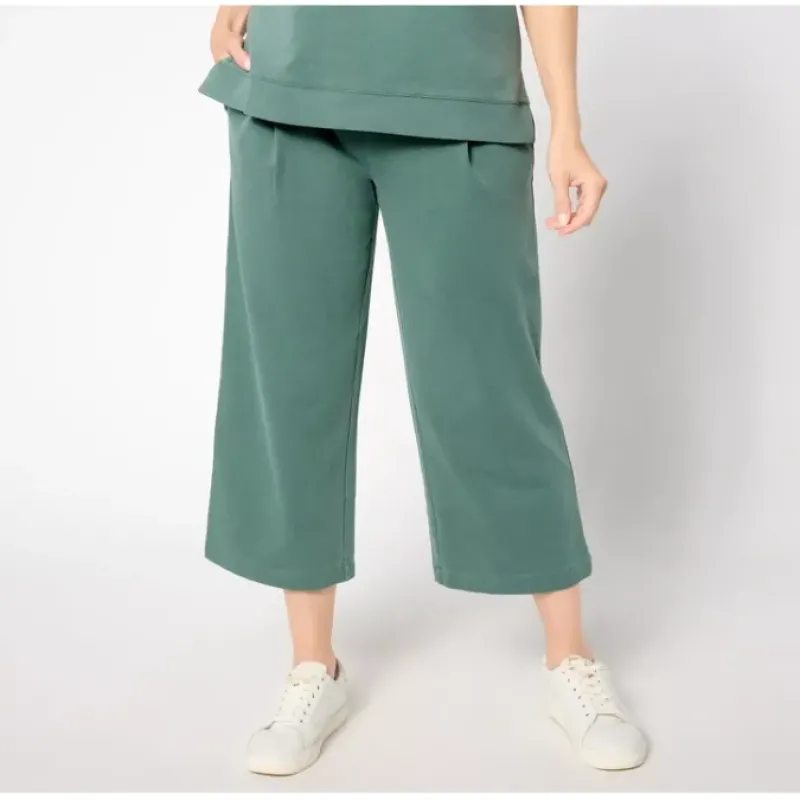 AnyBody Tall Washed French Terry Cropped Wide Leg Pant - a world of fashionable women's clothing, including a wide selection of dresses and trendy accessories.< Fashion