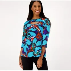 Attitudes by Renee Como Jersey Elbow Sleeve Top with Keyhole - a world of fashionable women's clothing, including a wide selection of dresses and trendy accessories.< Fashion