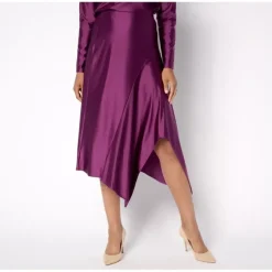 Attitudes by Renee Fluid Satin Regular Asymmetric Hem Skirt - a world of fashionable women's clothing, including a wide selection of dresses and trendy accessories.> New