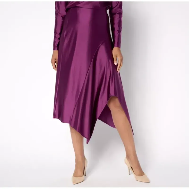 Attitudes by Renee Fluid Satin Regular Asymmetric Hem Skirt - a world of fashionable women's clothing, including a wide selection of dresses and trendy accessories.> New