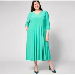 Attitudes by Renee Petite Como Jersey Godet Midi Dress - a world of fashionable women's clothing, including a wide selection of dresses and trendy accessories.< Dresses