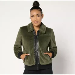 Belle by Kim Gravel Faux Fur Zip Bomber w/ Faux Leather Trim - a world of fashionable women's clothing, including a wide selection of dresses and trendy accessories.> Cheap