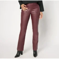 Belle by Kim Gravel Petite Rebelleious Coated Twill Baby Boot Pant - a world of fashionable women's clothing, including a wide selection of dresses and trendy accessories.> New