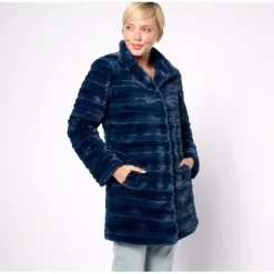 Dennis Basso Faux-Fur Snap-Front Coat with Horizontal Pelting - a world of fashionable women's clothing, including a wide selection of dresses and trendy accessories.> Shop
