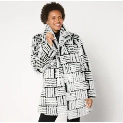 Dennis Basso Geometric Jacquard Faux Fur Coat with Hidden Snap - a world of fashionable women's clothing, including a wide selection of dresses and trendy accessories.> Fashion