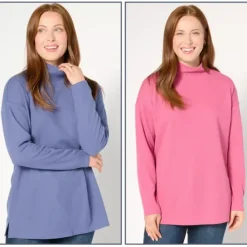 Essentials Petite 2-Pack Mock Neck Tunics - a world of fashionable women's clothing, including a wide selection of dresses and trendy accessories.< Fashion